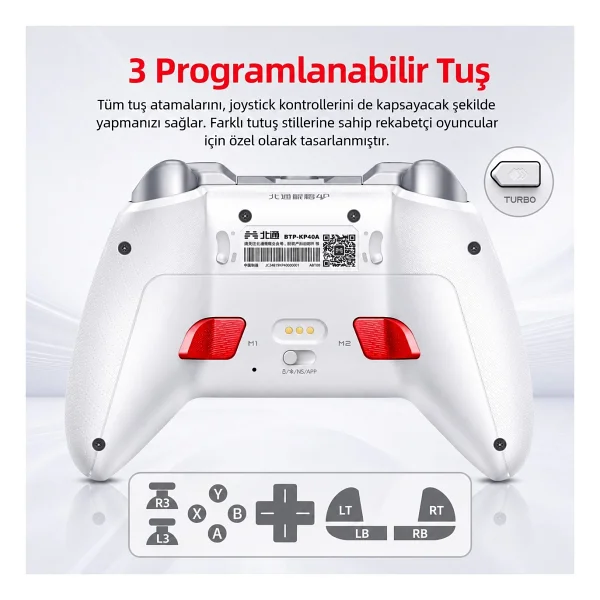 Beıtong Kp40 Tmr Sertlik Ayarlanabilir Joystick Kablosuz Beyaz Gamepad ( PC Uyumlu ) - Görsel 6