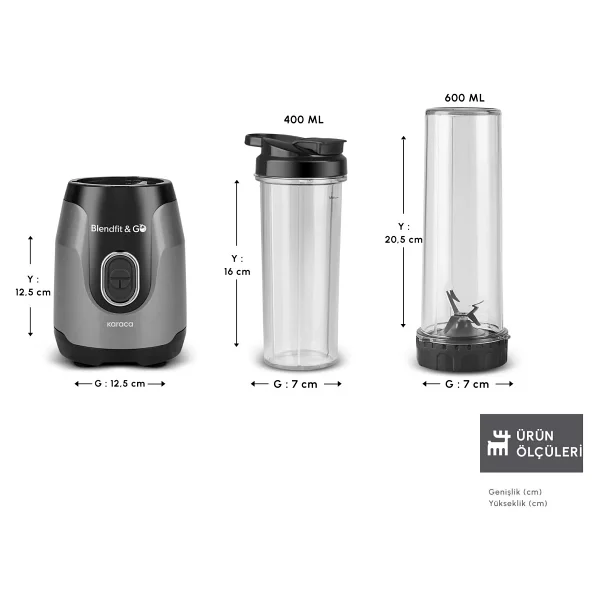 Karaca Blendfit Go Personal Çift Hazneli 550 W Antrasit Kişisel Smoothie Blender - Görsel 4