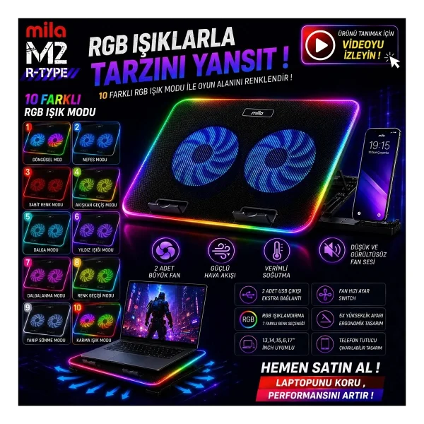 Classone Mila M2 17" Laptop Soğutucu - Görsel 2