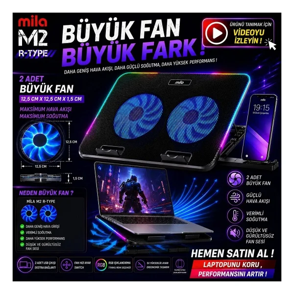Classone Mila M2 17" Laptop Soğutucu - Görsel 3
