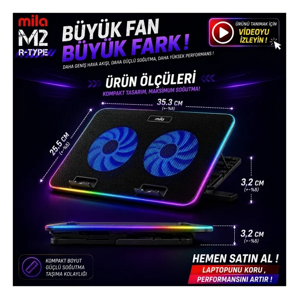 Classone Mila M2 17" Laptop Soğutucu - Görsel 5