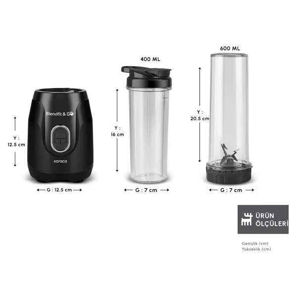 Karaca Blendfit Go Personal Çift Hazneli 550 W Siyah Kişisel Smoothie Blender - Görsel 2