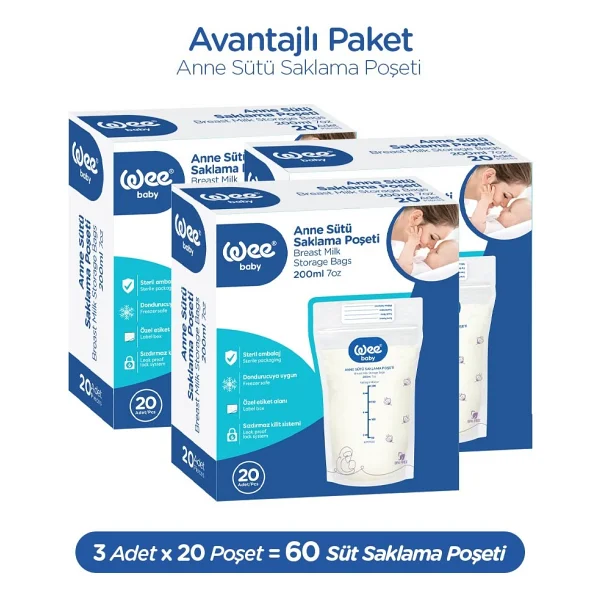 Wee Baby Anne Sütü Saklama Poşeti 200 Ml 20'li X 3 Adet - Görsel 2
