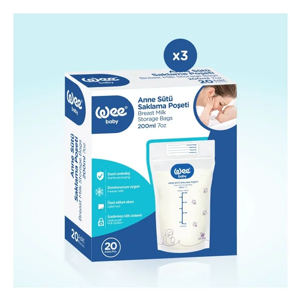 Wee Baby Anne Sütü Saklama Poşeti 200 Ml 20'li X 3 Adet - Görsel 3