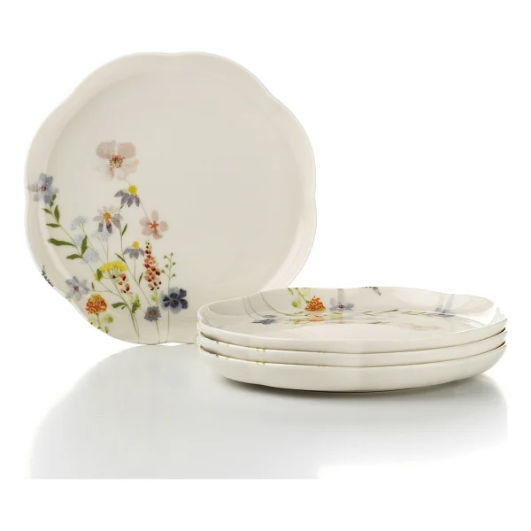 Kütahya Porselen Bone Velora 4 Parça 20 Cm Pasta Tabağı Çiçekli - Görsel 3