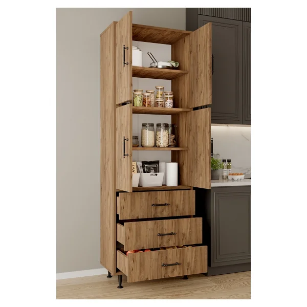 Aeka Ae-3020 Irmak Beyaz/Beyaz 4 Kapaklı Çok Amaçlı Dolap 3 Çekmeceli Raflı Mutfak Kiler Banyo 195x63x35 Çok Amaçlı Dolap - Görsel 10