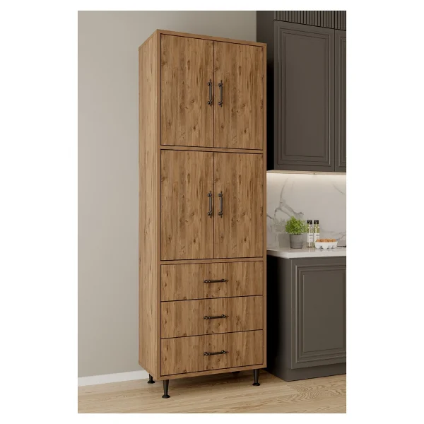 Aeka Ae-3020 Irmak Atlantik Çam/Atlantik Çam 4 Kapaklı Çok Amaçlı Dolap 3 Çekmeceli Raflı Mutfak Kiler Banyo 195x63x35 Çok Amaçlı Dolap - Görsel 2