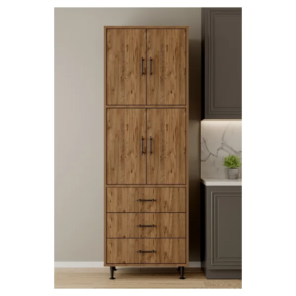 Aeka Ae-3020 Irmak Atlantik Çam/Atlantik Çam 4 Kapaklı Çok Amaçlı Dolap 3 Çekmeceli Raflı Mutfak Kiler Banyo 195x63x35 Çok Amaçlı Dolap - Görsel 4