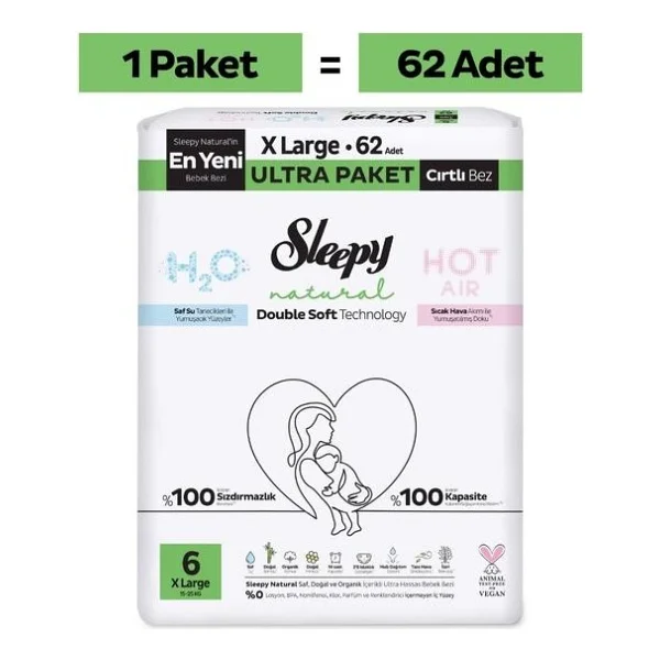 Sleepy Natural Double Soft 6 Numara X Large 62'li Bebek Bezi - Görsel 2