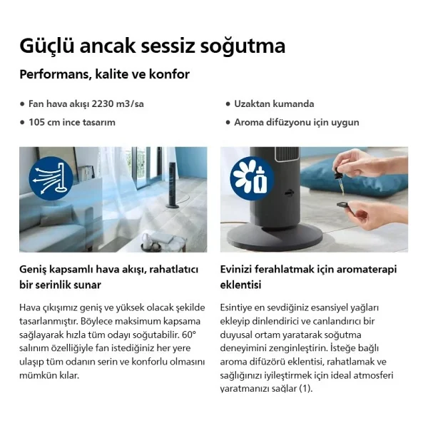 Philips Ince Tasarım Doğa Rüzgar Modu 5000 Serisi Kule Tipi Vantilatör, Uzaktan Kumanda, Aroma Özelliği Ile Havanızı Değiştirin - 001-Siyah - Görsel 3