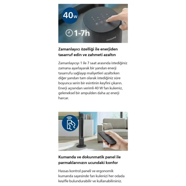 Philips Ince Tasarım Doğa Rüzgar Modu 5000 Serisi Kule Tipi Vantilatör, Uzaktan Kumanda, Aroma Özelliği Ile Havanızı Değiştirin - 001-Siyah - Görsel 6