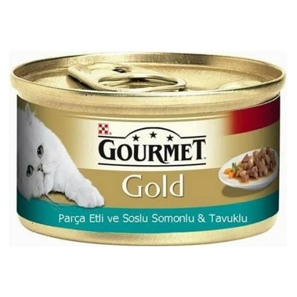 Gourmet Gold Parça Etli Soslu Somonlu Ve Tavuklu 85 Gr Yetişkin Kedi Konservesi - Görsel 3