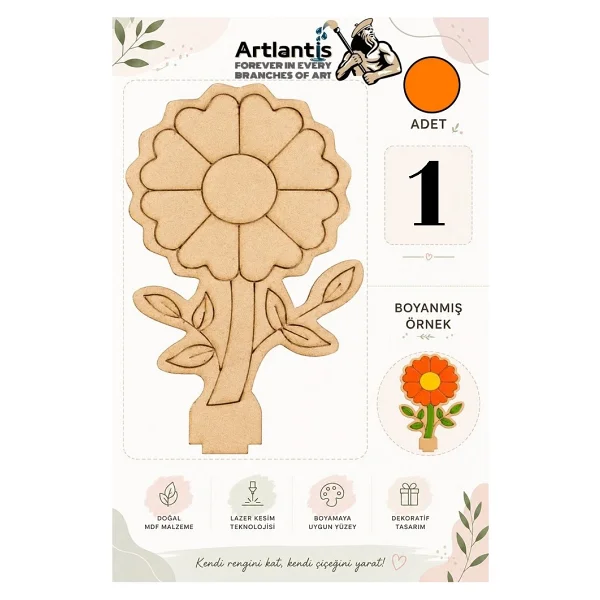 Artlantis Ahşap Boyama Çiçekler 1 Adet 10x15cm Boyama Figürü Etkinlik Çocuk Gelişim Motor Beceri Anasınıfı Kreş - Sarı - Görsel 4