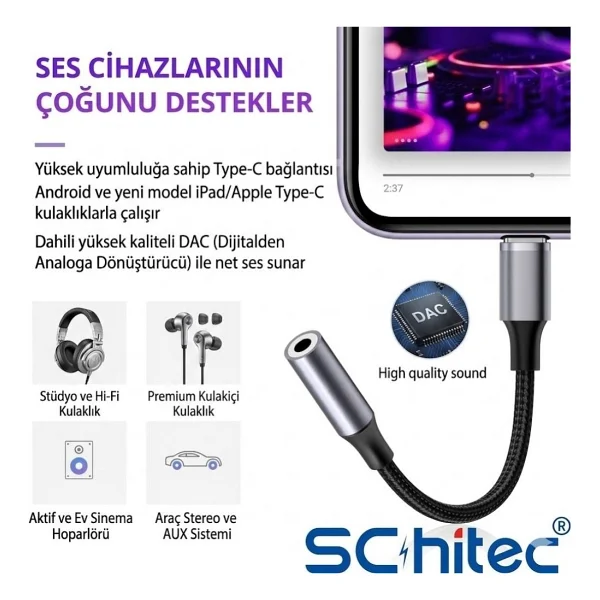 Schitec Hg/Axt-02 Type-C To Aux Dönüştürücü - Görsel 5