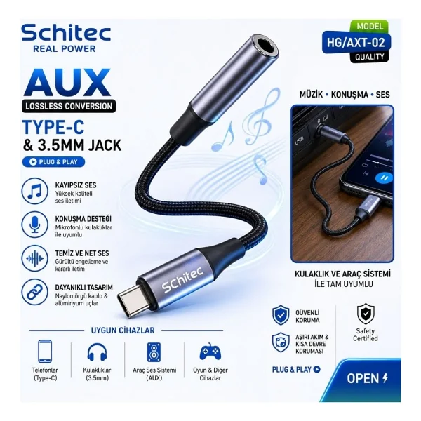 Schitec Hg/Axt-02 Type-C To Aux Dönüştürücü - Görsel 7