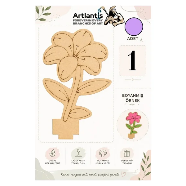 Artlantis Ahşap Boyama Çiçekler 1 Adet 10x15cm Boyama Figürü Etkinlik Çocuk Gelişim Motor Beceri Anasınıfı Kreş - Sarı - Görsel 5