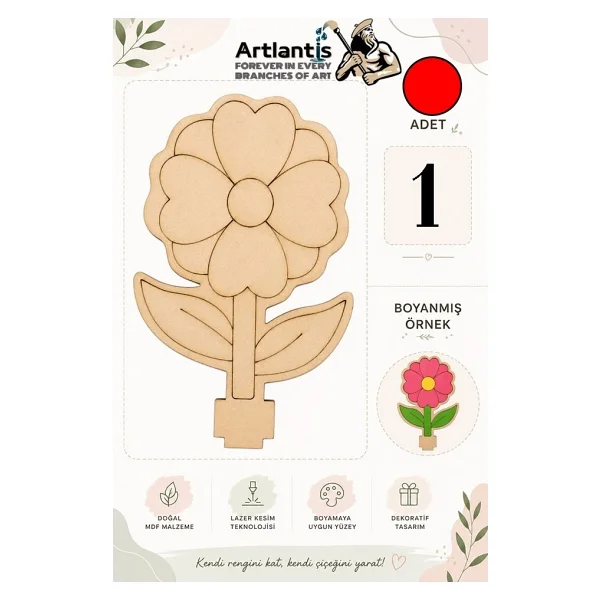 Artlantis Ahşap Boyama Çiçekler 1 Adet 10x15cm Boyama Figürü Etkinlik Çocuk Gelişim Motor Beceri Anasınıfı Kreş - Sarı - Görsel 6