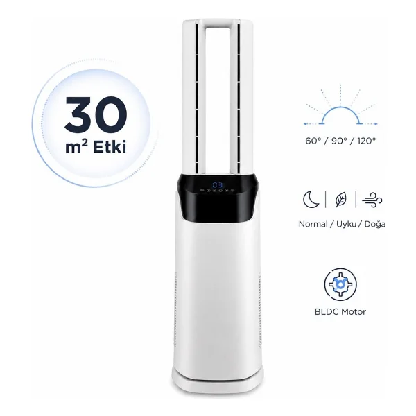 Fakir Kule Tipi Kanatsız Vantilatör Beyaz 70 W, Uzaktan Kumanda, 12 Hız Kademesi, Sıcaklık Göstergesi, 12 Saat Zamanlayıcı Ve Geniş Salınımlı Güçlü Serinlik - Görsel 7