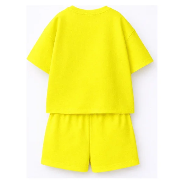 Fasardi Super Bear Adventure Süper Ayı Baskılı Oversize %100 Pamuk Tişört Şort 2li Çocuk Takım - 8 - 9 Yaş - Sarı - Görsel 2