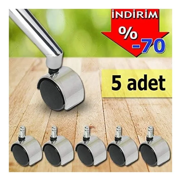 Ofis Koltuğu Tekerleği Sandalye Tekerleği Koltuk Ayağı 5 Ad Krom - Görsel 2