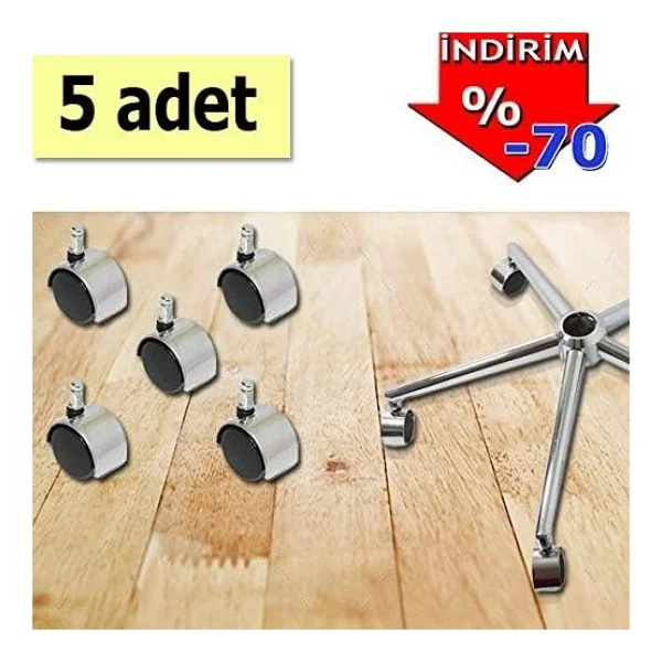 Ofis Koltuğu Tekerleği Sandalye Tekerleği Koltuk Ayağı 5 Ad Krom - Görsel 4