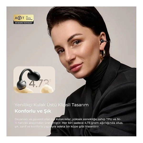 Soundpeats Pop Clip TWS Siyah Open Ear Bluetooth Kulaklık - Görsel 3
