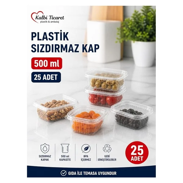 Plastik Saklama Kabı 500 Gr 25 Adet Plastik Kapaklı Kase Sızdırmaz Kap Şeffaf Kullan At Kase - Görsel 2