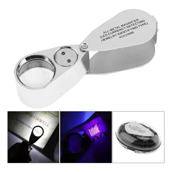 Bosile Mini LED Işıklı Büyüteç Full Çelik Büyüteç Lup Mercek Kuyumcu Büyüteci - Görsel 2