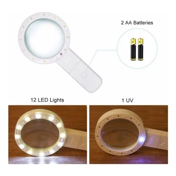 Bosile 30x Büyütme 107mm Özel Çift Cam 12 LED Işıklı Büyüteç - Görsel 3