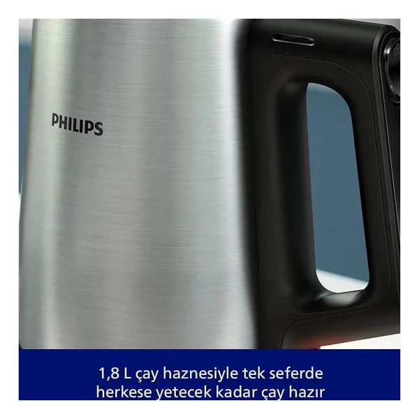 Philips 5000 Serisi Çay Makinesi, 1.8 L Paslanmaz Çelik Su Isıtıcı, 0.9 L Cam Demlik, 1900w Hızlı Isıtma, Otomatik Sıcak Tutma Özellikli Elektrikli Çayc - İnox - Siyah - Görsel 2