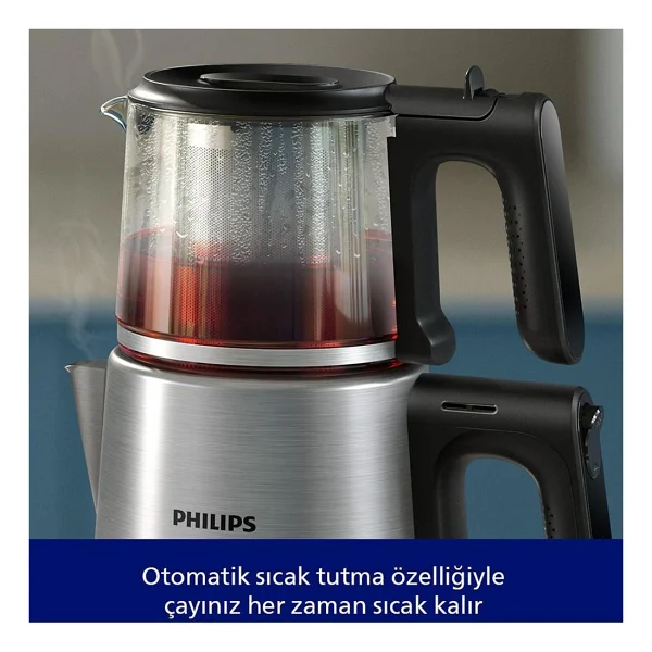 Philips 5000 Serisi Çay Makinesi, 1.8 L Paslanmaz Çelik Su Isıtıcı, 0.9 L Cam Demlik, 1900w Hızlı Isıtma, Otomatik Sıcak Tutma Özellikli Elektrikli Çayc - İnox - Siyah - Görsel 5