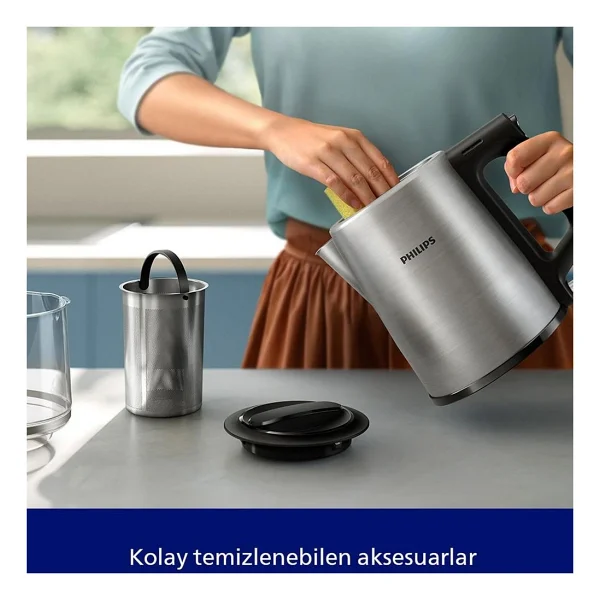 Philips 5000 Serisi Çay Makinesi, 1.8 L Paslanmaz Çelik Su Isıtıcı, 0.9 L Cam Demlik, 1900w Hızlı Isıtma, Otomatik Sıcak Tutma Özellikli Elektrikli Çayc - İnox - Siyah - Görsel 7