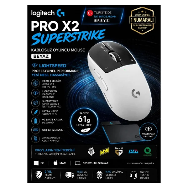 Logitech G Pro X2 Superstrike 910-007777 Lightspeed Şarjlı Optik Kablosuz Oyuncu Mouse - Görsel 5