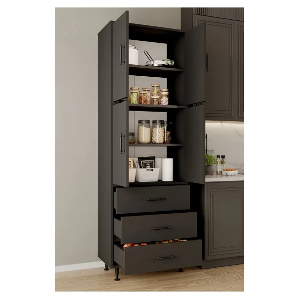 Aeka Ae-3020 Irmak Beyaz/Beyaz 4 Kapaklı Çok Amaçlı Dolap 3 Çekmeceli Raflı Mutfak Kiler Banyo 195x63x35 Çok Amaçlı Dolap - Görsel 8