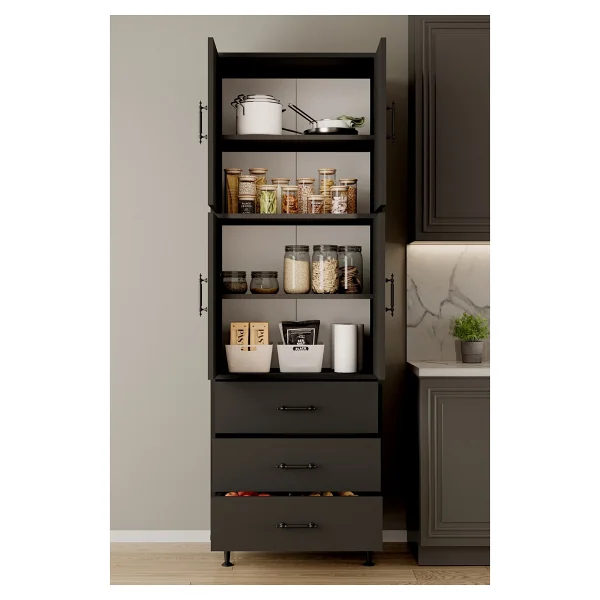 Aeka AE-3020 Irmak Antrasit/antrasit 4 Kapaklı Çok Amaçlı Dolap 3 Çekmeceli Raflı Mutfak Kiler Banyo 195X63X35 Çok Amaçlı Dolap - Görsel 3