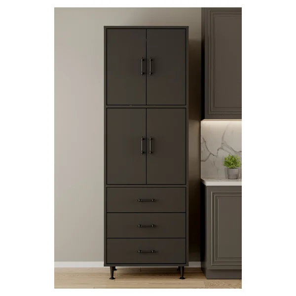 Aeka AE-3020 Irmak Antrasit/antrasit 4 Kapaklı Çok Amaçlı Dolap 3 Çekmeceli Raflı Mutfak Kiler Banyo 195X63X35 Çok Amaçlı Dolap - Görsel 4