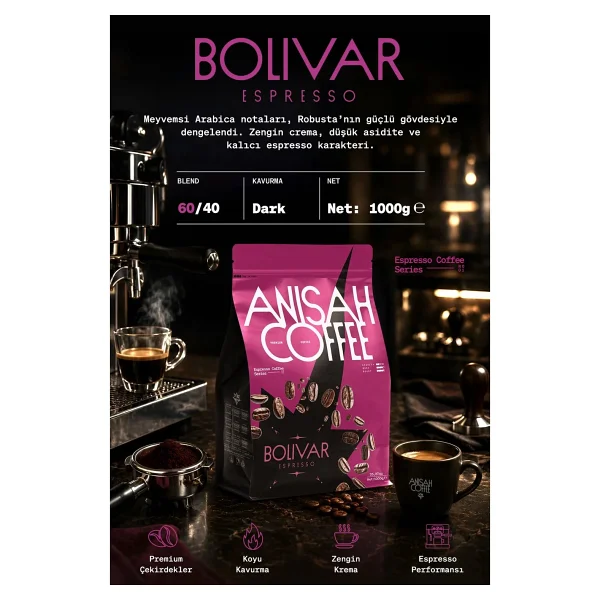 Anisah Coffee Bolivar Espresso Çekirdek Kahve 1000gr - 1 Kg - Görsel 3