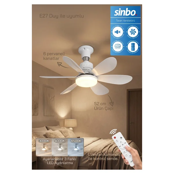 Sinbo Sf-7708 Aydınlatmalı Uzaktan Kumandalı Tavan Vantilatörü - Görsel 9