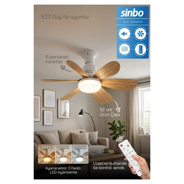Sinbo Sf-7708 Aydınlatmalı Uzaktan Kumandalı Tavan Vantilatörü - Görsel 10