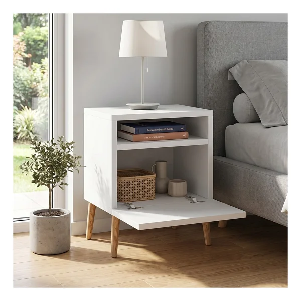 Robeve Modern Beyaz Komodin Ahşap Ayaklı Yatak Odası Komodin Bebek Odası Genç Odası Komodin Raflı Komodin Başucu Dolabı Iskandinav Modern Komodin - Görsel 2