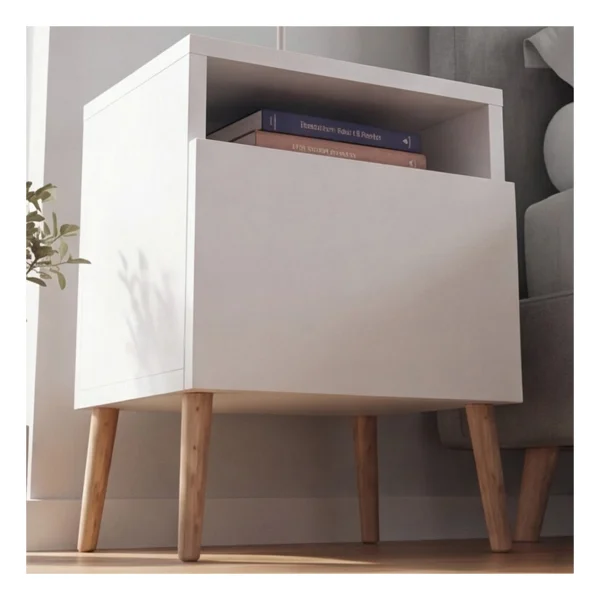 Robeve Modern Beyaz Komodin Ahşap Ayaklı Yatak Odası Komodin Bebek Odası Genç Odası Komodin Raflı Komodin Başucu Dolabı Iskandinav Modern Komodin - Görsel 3