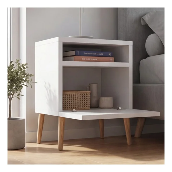 Robeve Modern Beyaz Komodin Ahşap Ayaklı Yatak Odası Komodin Bebek Odası Genç Odası Komodin Raflı Komodin Başucu Dolabı Iskandinav Modern Komodin - Görsel 4