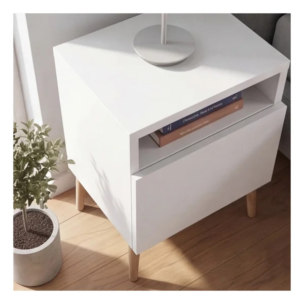 Robeve Modern Beyaz Komodin Ahşap Ayaklı Yatak Odası Komodin Bebek Odası Genç Odası Komodin Raflı Komodin Başucu Dolabı Iskandinav Modern Komodin - Görsel 8