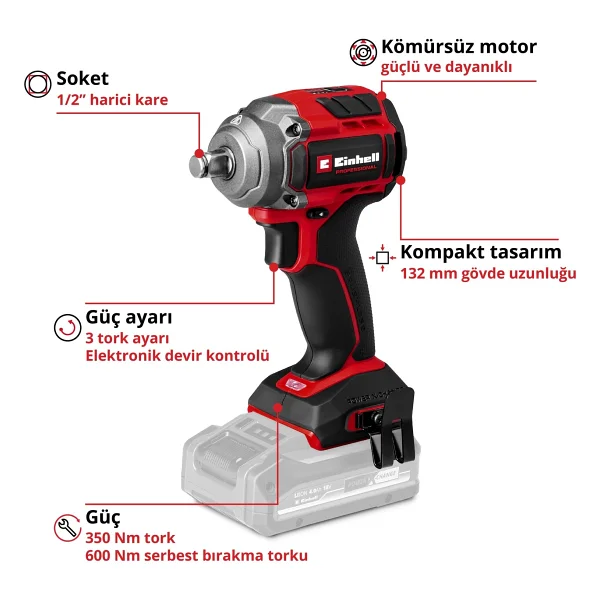 Einhell Tp-Cw 18/350-C Li Bl Darbeli Somun Sıkma Makinesi - Görsel 3