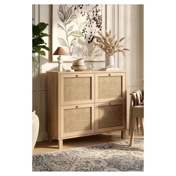 Yurudesign Dune Ayakkabılık Çok Amaçlı Dolap Ahşap Ayaklı Ahşap Jüt Kapaklı Sepet-Jüt Dn4-Sj - Kahverengi - Görsel 6
