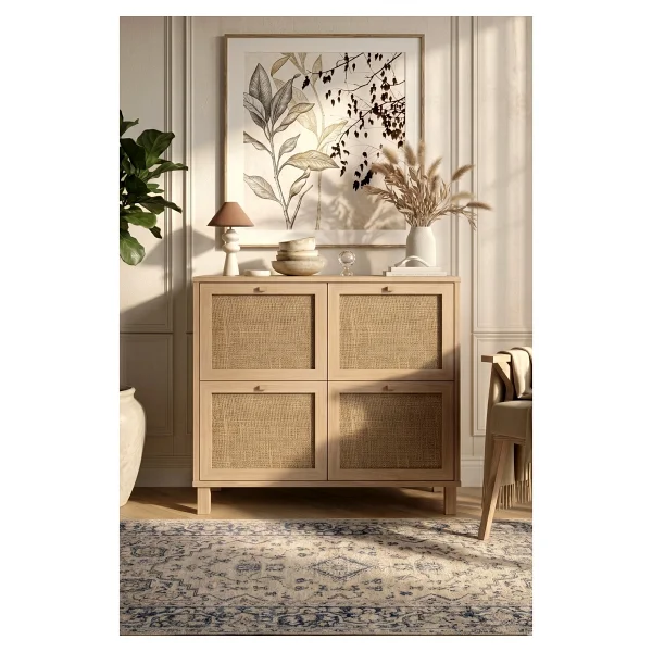 Yurudesign Dune Ayakkabılık Çok Amaçlı Dolap Ahşap Ayaklı Ahşap Jüt Kapaklı Sepet-Jüt Dn4-Sj - Kahverengi - Görsel 4