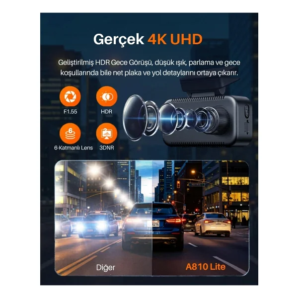 70mai A810 Lite + Rc21 Ön Ve Arka Araç Kamerası Seti - Görsel 7