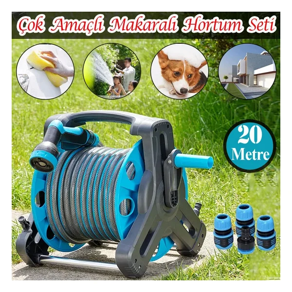 Badem10 Makaralı Hortum Seti Garden Kit Bahçe Çeşme Su Hortumu Iç Çap 1/2 Sulama Araç Yıkama 20 Metre - Görsel 2