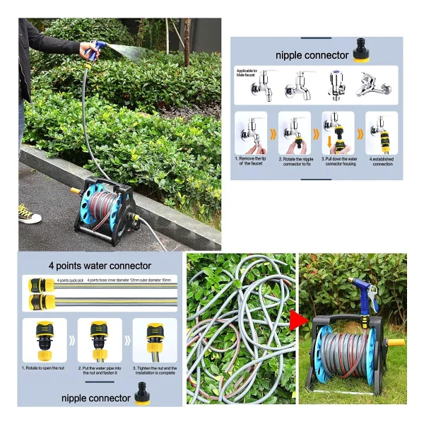 Badem10 Makaralı Hortum Seti Garden Kit Bahçe Çeşme Su Hortumu Iç Çap 1/2 Sulama Araç Yıkama 20 Metre - Görsel 3