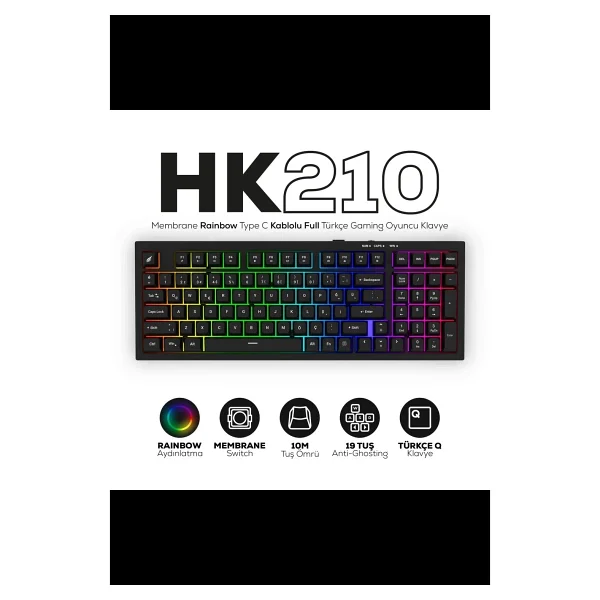 Hawk Gaming Hk210 Siyah Membrane Switch Kablolu Oyuncu Klavyesi - Görsel 10